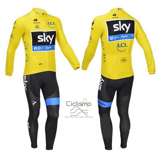 Sky Lider Ropa Ciclismo Culotte Largo 2013 Hombre Mangas Largas AMarillo y Negro